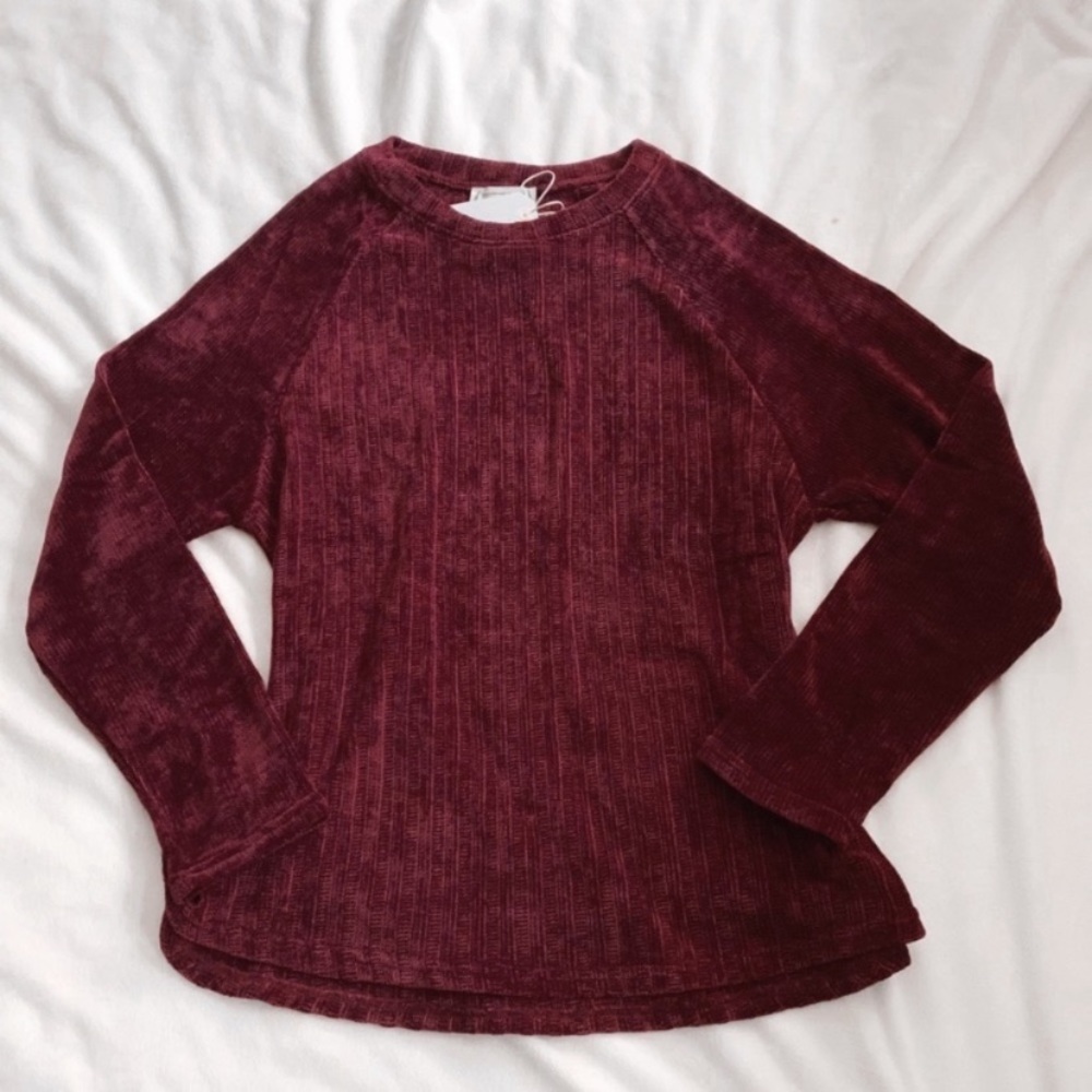 1 left- Red Chenille Long Sleeve Top - Picture 2 of 5